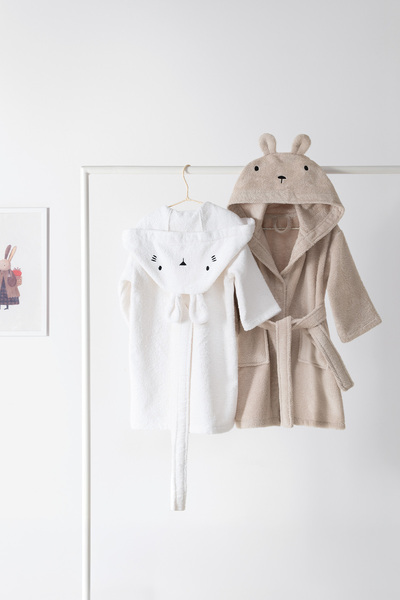 Yataş Mini Cove Combed Cotton Children's Bathrobe - Ecru