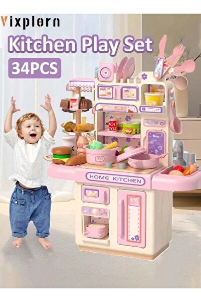 Vixplorn 34PCS Kitchen Toy Set Simulated Cooking Toy Set Role-Playing Game Wi...