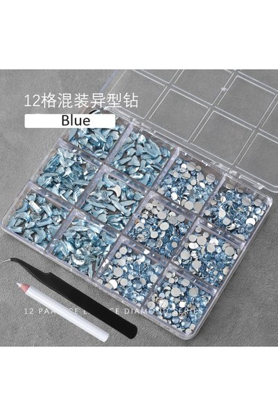 Choice3 ZB148-5 12Grids 3D Baby Blue Multi-Shape Nail Art Rhinestones Flat Ba...