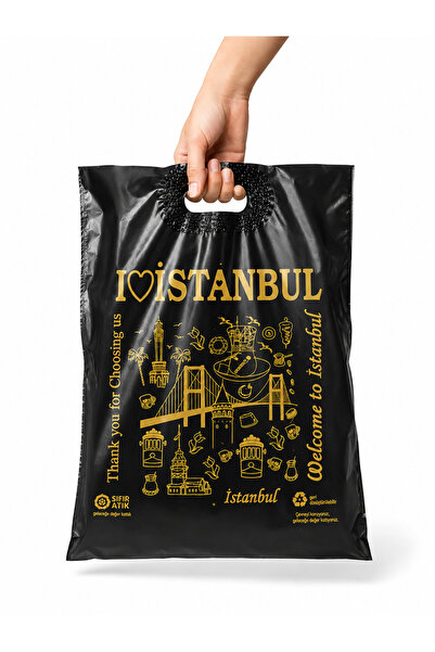 BARIŞKAN Takviyeli El Geçme İstanbul Tasarımlı Poşet 40x50-Mağaza Poşeti-50Adet