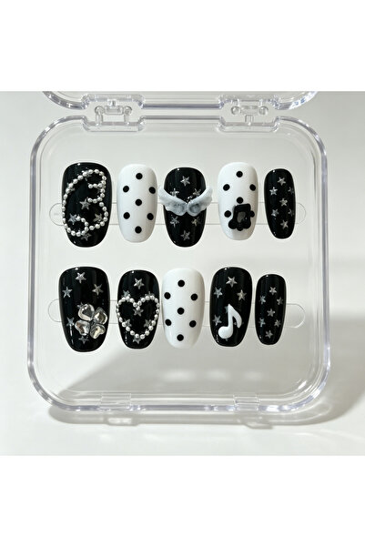 Choice PD0022-XS 10 Hand Pressed Oval Nails, Beautiful Fake Nails, Black and ...
