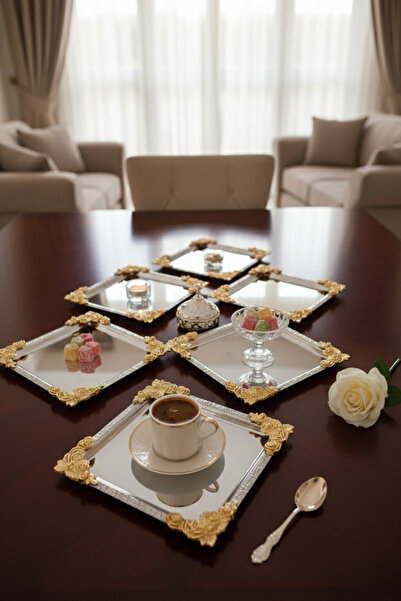 e-Bizz Store Paslanmaz Çelik Kahve Sunum Tepsisi Servis Çay Tepsisi Dekoratif Tepsi