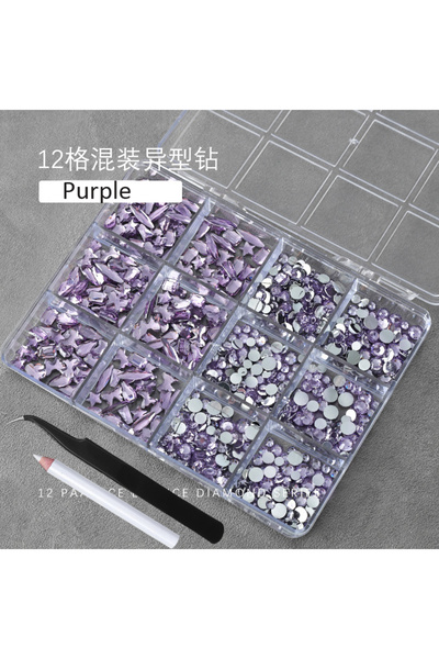 Choice7 ZB148-4 12Grids 3D Baby Blue Multi-Shape Nail Art Rhinestones Flat Ba...