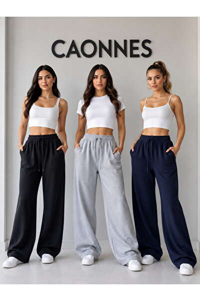 CAONNES 3-Pack Women's Seasonal Sweatpants (Black-Grey-Navy Blue) Basic Overs...