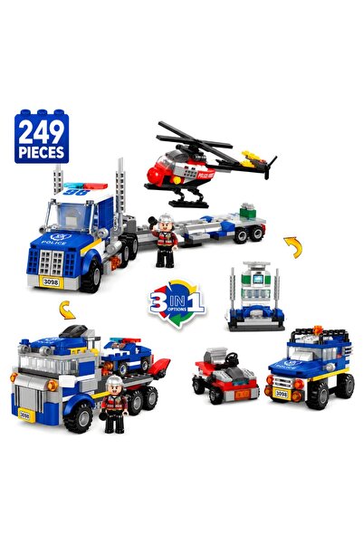 Minibric Конструктор с блокчета, 249 части, 3 в 1: Полицейска бригада, Коли, ...