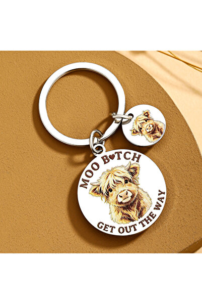 Choice Silver Funny Highland Cow Keychain for Women Cute Farm Animal Keyring ...