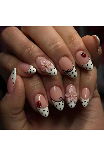 Choice 4722 24Pcs/Set Short Oval 3D gel Flower Ladybug Polka point design Fre...