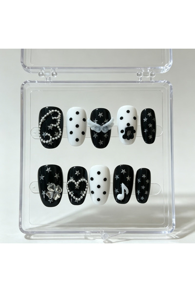 Choice1 PD0022-S 10 Hand Pressed Oval Nails, Beautiful Fake Nails, Black and ...