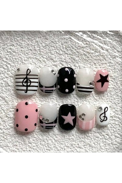 Choice HFYF-S 10 Pieces of Hand Pressed Bean Nails, Beautiful Fake Nails, Pin...