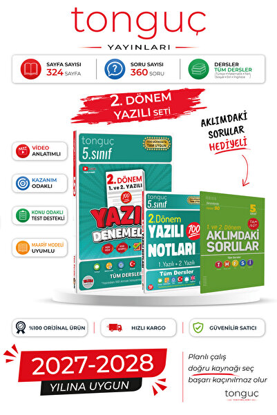 5. Sınıf 2. Dönem Yazılı Denemeleri ve Yazılı Notları + Aklımdaki Sorular Hediyeli Yeni Nesil (Maarif Model)