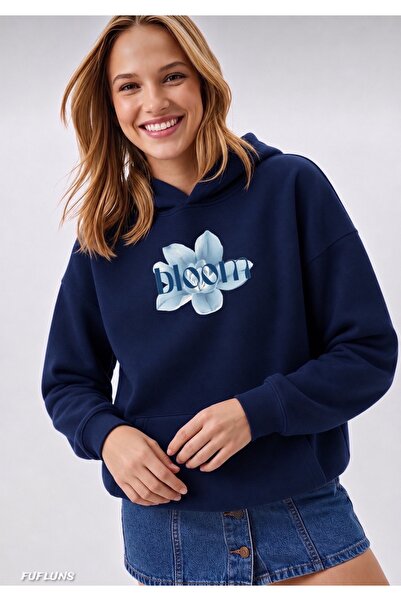 FUFLUNS Bloom Flower Printed Oversized Women's Hooded Sweatshirt
