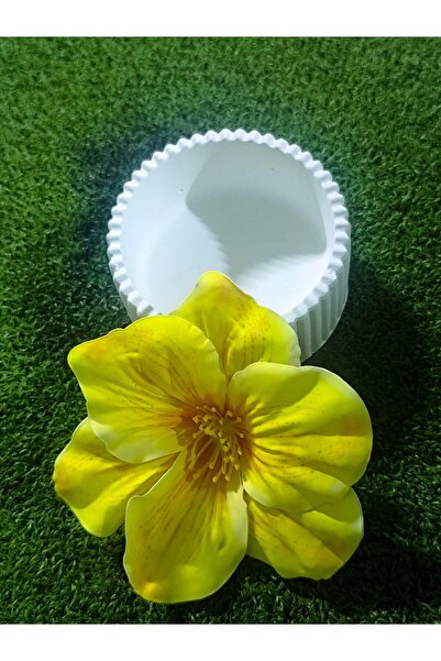 BÜŞRA Bbatelier Handmade Stone Powder Bowl and Yellow Hibiscus Flower Hairpin...