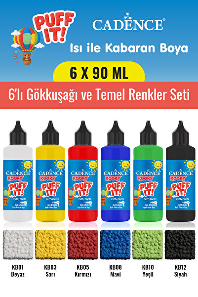 Cadence Boya 6X90ML Kooky Puff It Kabaran Boya 6'lı Gökkuşağı ve Temel Renkle...