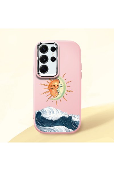 ucuc Pink Silicone Case with Retro Style Sun Moon Sea Wave Pattern for Samsun...