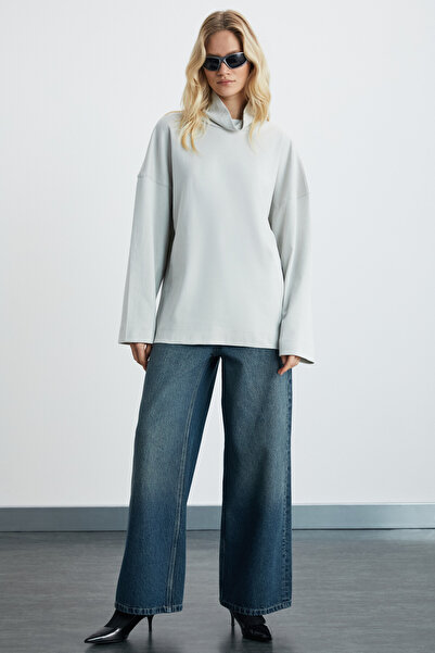 ETHIQUET HERMIONE Kadın İnterlok Kumaşlı Hafif Bogazlı Oversize Modest Gri Sweatshirt