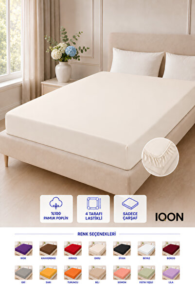 İQON 100% PAMUK - POPLIN Tkanina 4 strane Elastična plahta 180x220 cm – ECRU ...