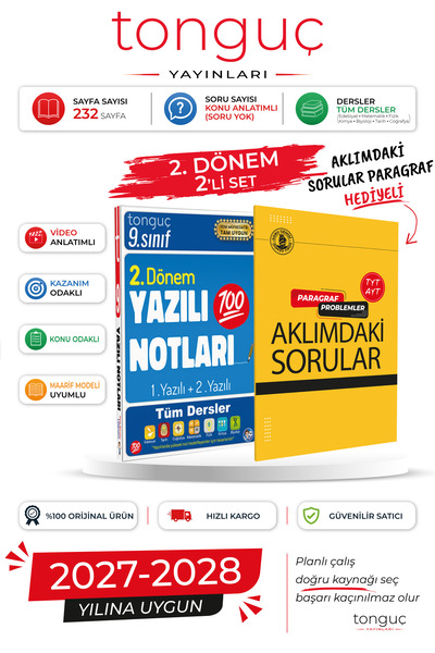 Tonguç Yayınları 9. Sınıf 2. Dönem Yazılı Notları + Aklımdaki Sorular Hediyel...