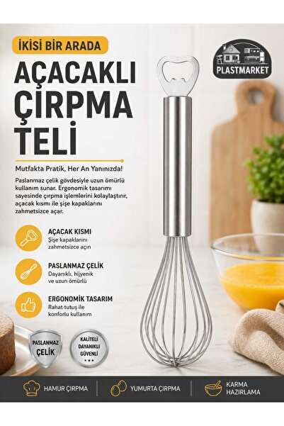 PLASTMARKET Paslanmaz Çelik Çırpma Teli - Şişe Açacaklı Çırpıcı