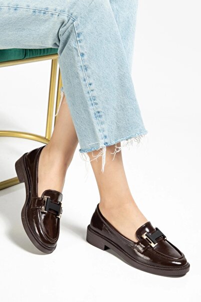 PUNTO Ac418115 Patent Leather Buckle Thin Sole Loafer Women's Shoes