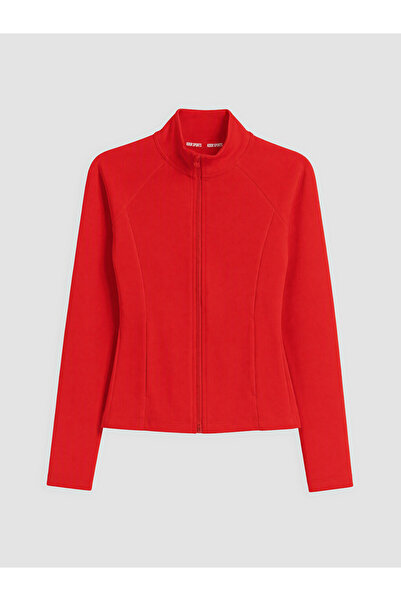 LC Waikiki Red Stand Collar Women's Zippered Sweatshirt