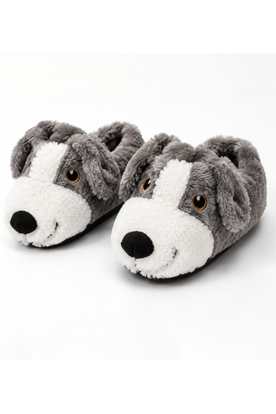 LİNA SOLE ERKEK PANDUF GRİ KÖPEKLİ PELUŞ KIŞLIK HOMEWEAR
