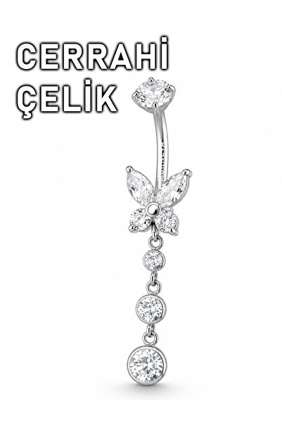 MORNEVA Cerrahi Çelik Daire Taşlar Kelebek Göbek Belly Piercingi (1 Adet)
