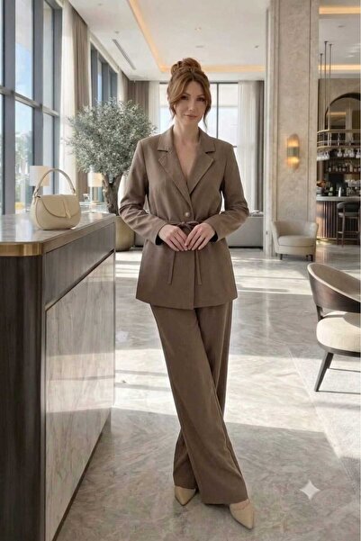 newmisal Women's Lace-Up Classic Jacket and Wide-Leg Comfortable Cut Pants Set