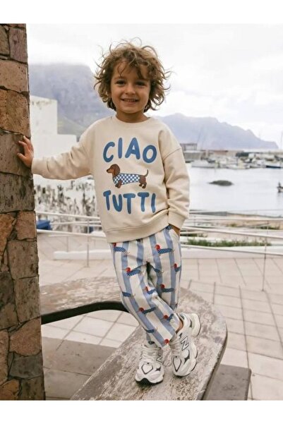 MODA Erkek Çocuk Ciao Tutti Yazılı Sweatshirt ve Köpekli Pantolon Takım