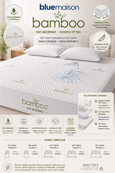 BlueMaison Bambu Kumaş Sıvı Geçirmez Sessiz Alez Komple Lastikli 6 Farklı Ölçü
