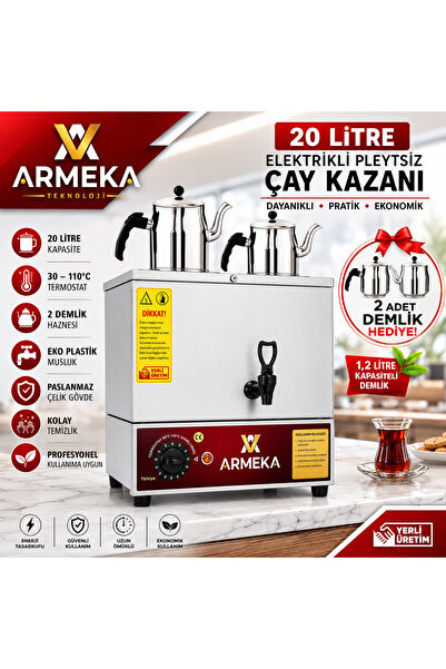 Armeka Eko Model Çay Kazanı 20 Litre Pleytsiz Eko Plastik Musluklu Çay Makine...