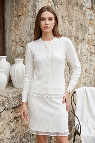 SAYZEN YOUR SHİNE Set de tricotaje pentru femei, cu model din tul, cardigan-f...