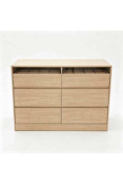 Bukela Yellow Cherry Oak Grain 6‑Drawer Chest of Drawers with LED Light, Glass Front Drawer Dresser, Storage Cabinet for Bedroom Living Room