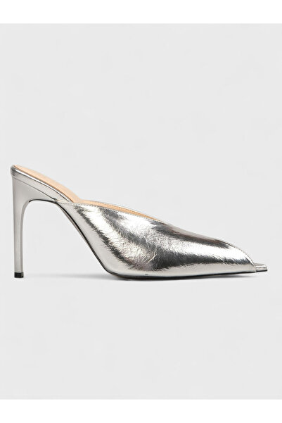 Sadık Yılmaz Women's Summer 11cm Thin Heeled Slippers - 574 0129 - Silver Shi...