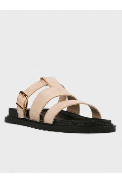 Sadık Yılmaz Women's summer flat slippers - 230 3177 - beige suede