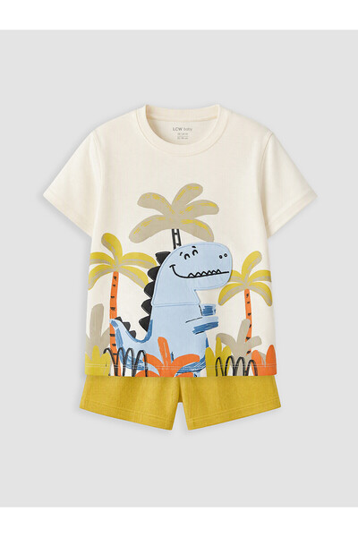 LC Waikiki Two Mt Shop Quality Dinosaur Printed Baby Boy T-Shirt and Shorts Set