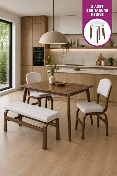 VİLİNZE Ege Sandalye Ve Bank Avanos Ahşap Mdf Mutfak Masası Takımı - 70x120 Cm