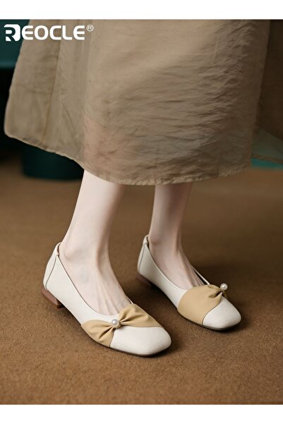 REOCLE Women's Square Toe Flats with Faux Leather Construction and Comfortabl...