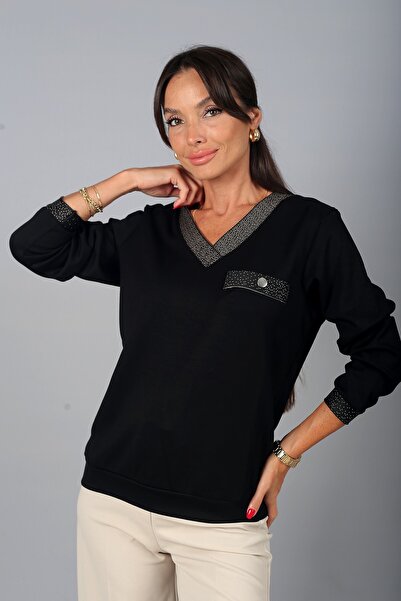 By Saygı Women's V-Neck Long Sleeve Blouse