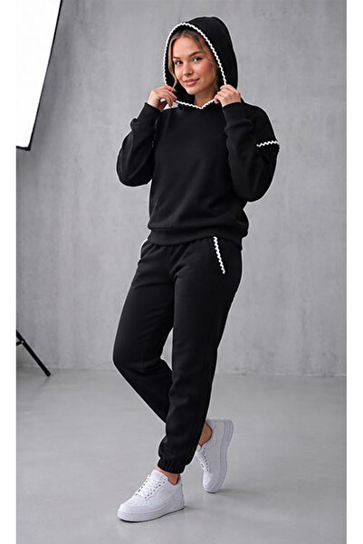 herkesemoda Set de trening oversize pentru femei, Grimelange, cu glugă și cus...