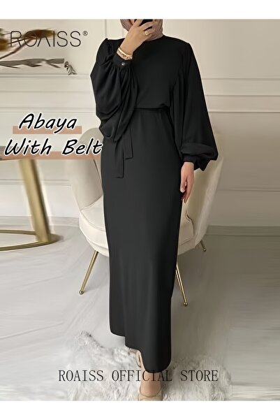 ROAISS عباءة نسائية مع حزام، فستان بأكمام طويلة، تصميم كلاسيكي بأكمام واسعة، ...
