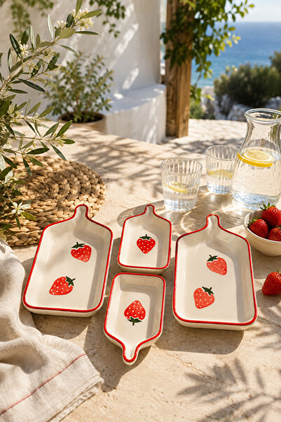 Trouvaille Strawberry Series 4 Piece Ceramic Rectangular Breakfast Appetizer ...