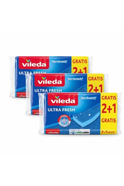 Vileda Set de 3 bureți de vase Ultra Fresh, anti-zgârieturi, 2+1 gratuit/pach...