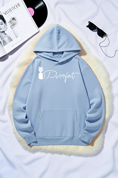 uyguntarz Unisex Cat Purrfect Printed Oversize Hoodie Hooded Sweatshirt
