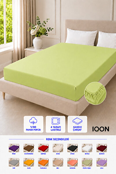 İQON 100% Cotton - Poplin Fabric 4-Sided Elastic Fitted Sheet 180X220 cm – Pi...