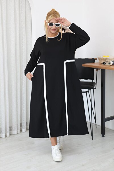 Siyezen Plus Size Modal Fabric Lycra Dress with Piping Detail