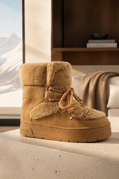 U.S. Polo Assn. حذاء شتوي نسائي WR-1831 بلون الجمل مع تفاصيل من الفرو ونعل سميك