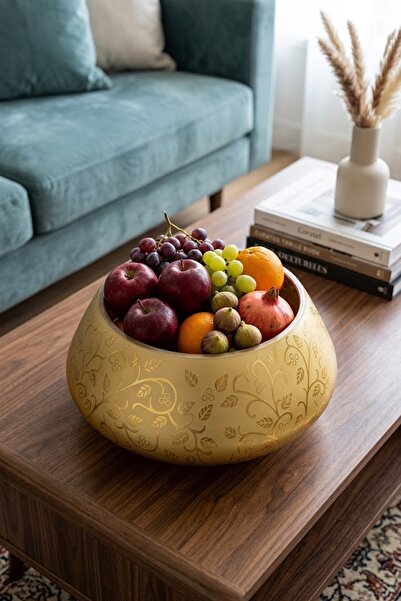 DECOSTYLE Gold Colored Fruit Bowl - Decorative Glass Presentation and Fruit B...