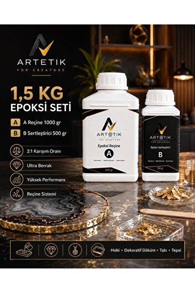 Artetik Ultra Şeffaf Epoksi Reçine 1,5 Kg Set — 2:1 A+B — Hobi, Takı, Tepsi, ...