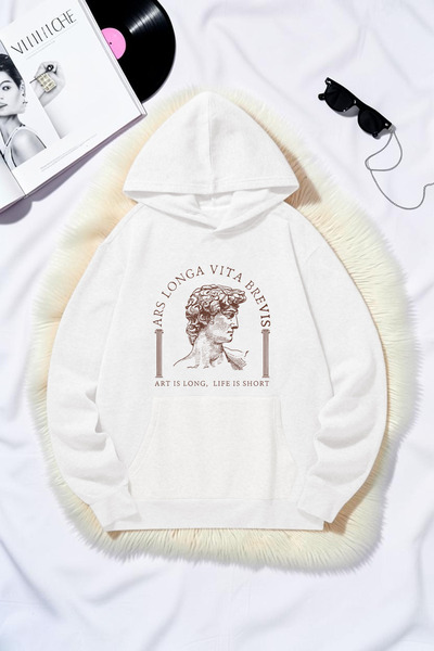 uyguntarz Unisex Ars Longa Vita Brevis Printed Oversize Hoodie Hooded Sweatshirt