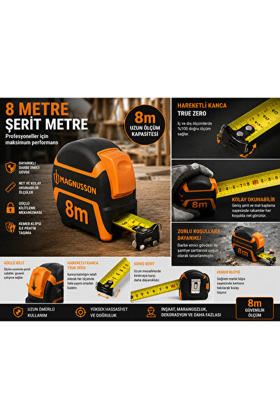 Altınkayaticaret 8 Meter Tape Measure Professional Steel Tape Measure Shock-P...